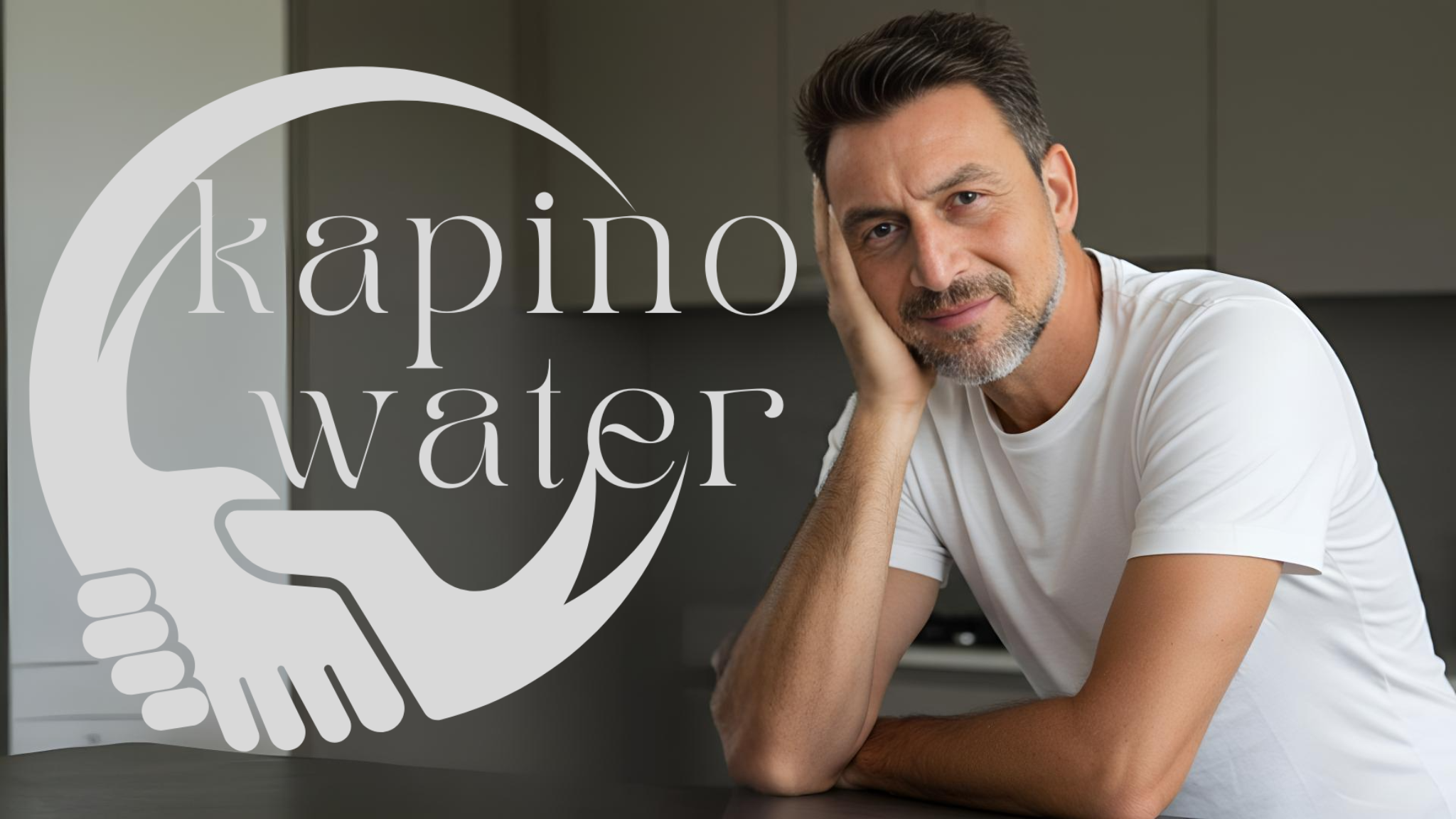 Banner, Logo next to man - Kapino Water UK premium Hydrogen water dispenser technology