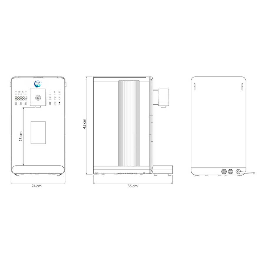 KW-01 hydrogen generator shown shows diagram of the dimensions.
