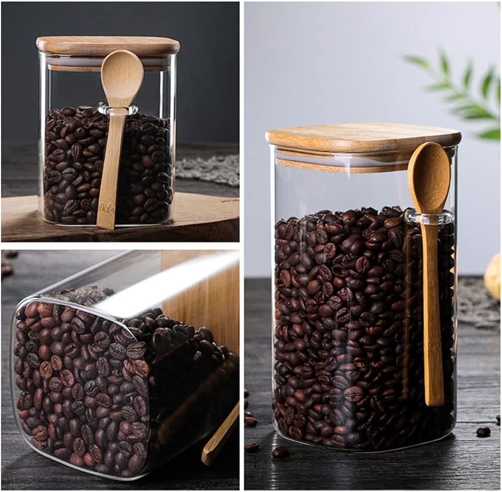 Premium square glass jar adding style to a modern kitchen counter.
