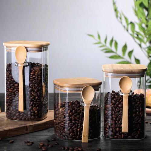 Square glass food storage container with sustainable bamboo lid.