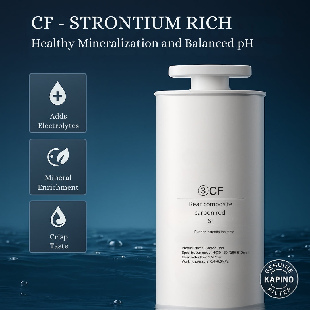 CF water filter cartridge acting as a post-filter and adding strontium.