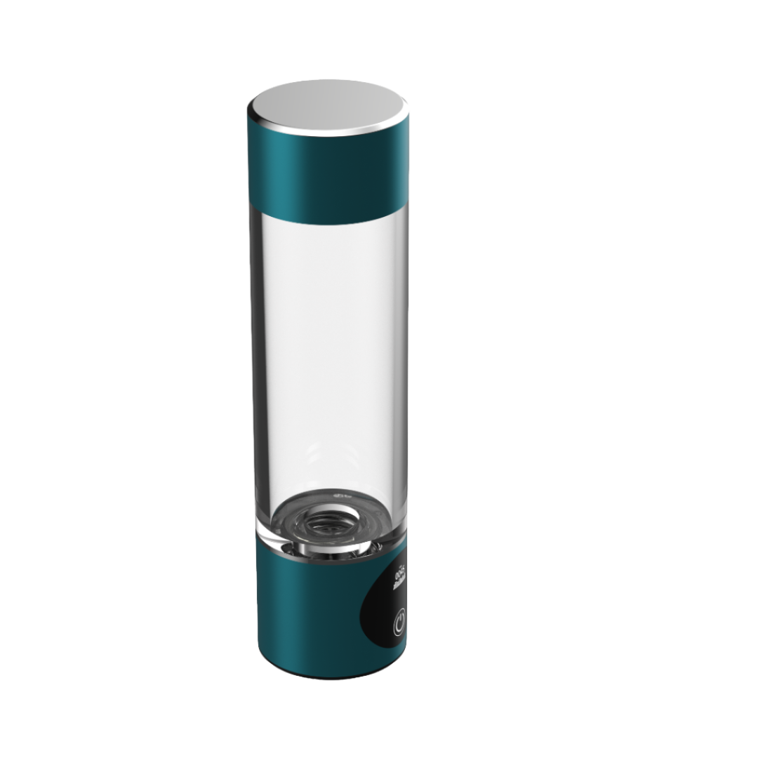 H8 water bottle actively generating visible hydrogen bubbles in water.
