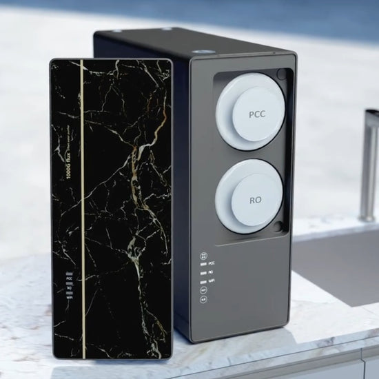 A 3D animation video for the Kapino KW-09, showing how water flows through the PCC and 1000G RO filters to create pure, hydrogen-rich water.